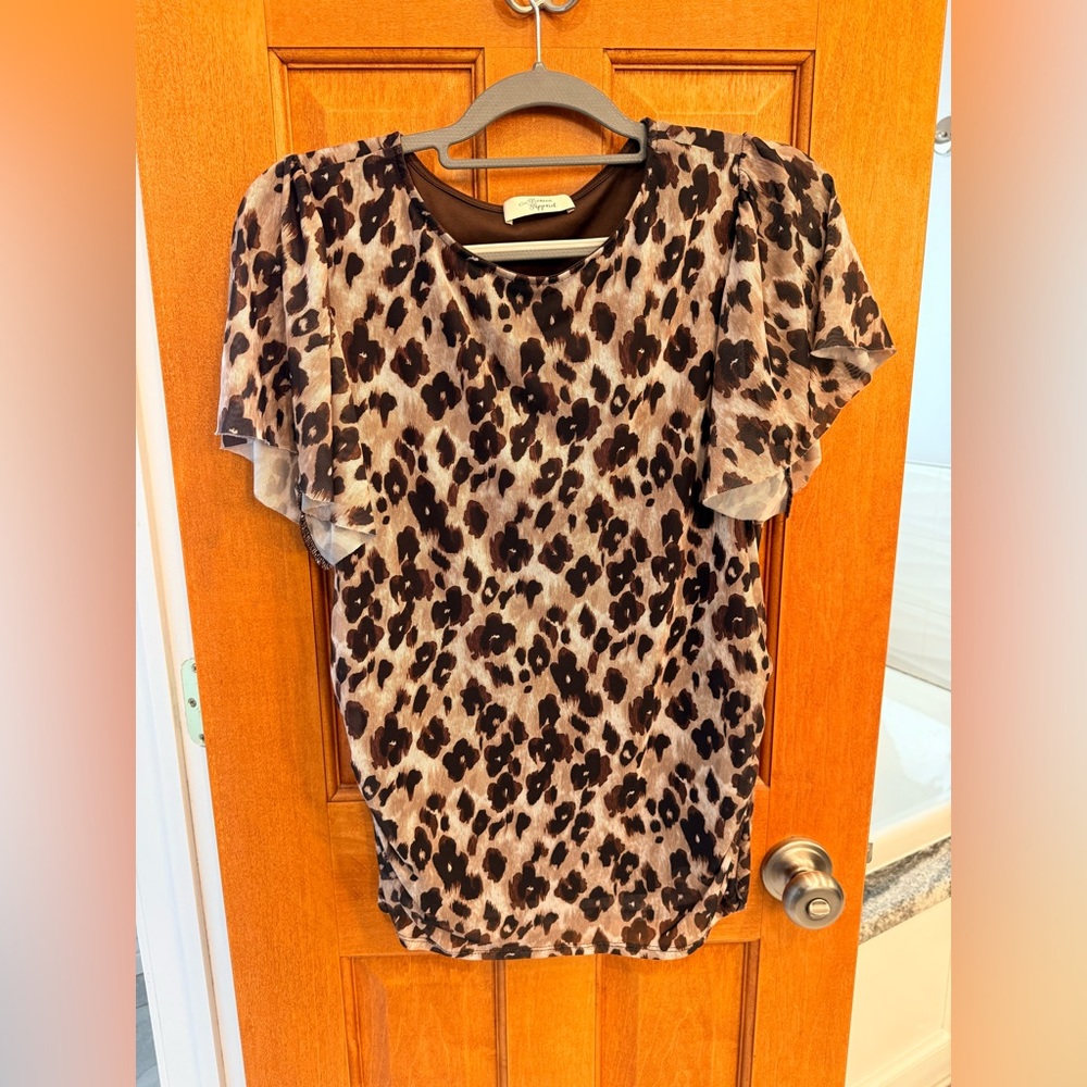 Leopard Print Flutter Sleeve Top - Brown/Black
